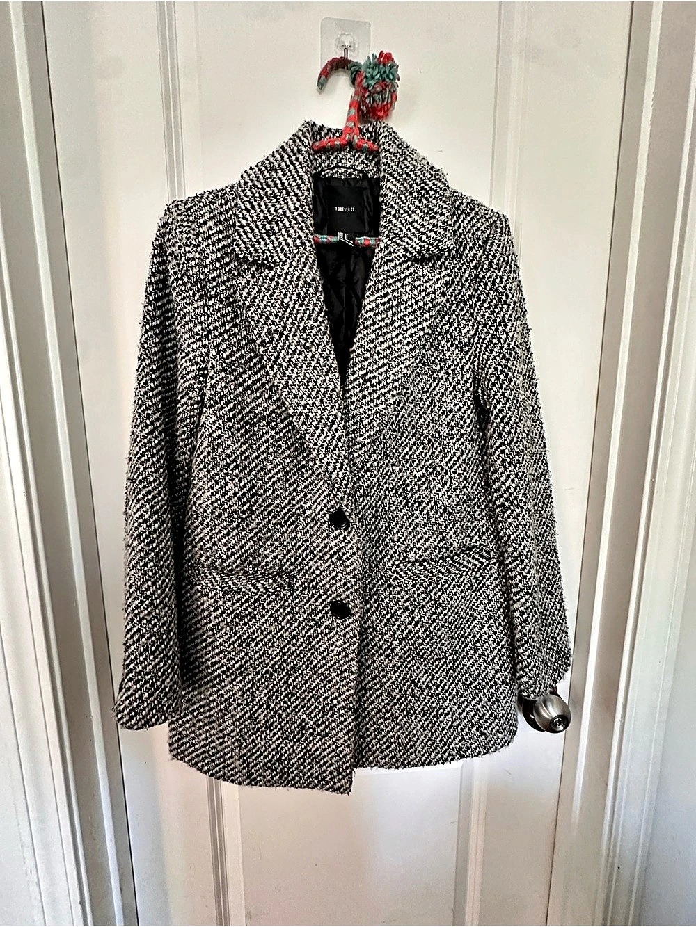 Forever 21 Tweed-Style Pea Coat in Black & White Small